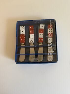 Boston Warehouse Dice Handle Cheese Spreaders Set of 4 Wood/Metal 7in Red/White